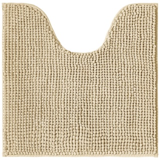 Decomira Badematte rutschfest WC Vorleger mit Ausschnitt | Als Badteppich Set kombinierbar | Badezimmer-Teppich Bad-Vorleger waschbar aus Chenille | Für freistehende Toiletten | Beige - 45x45 cm