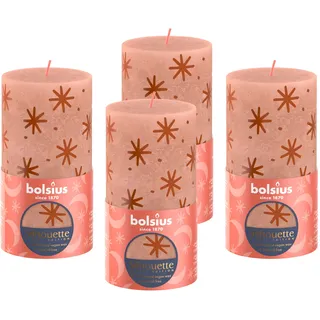 Bolsius - Rustikales Licht - Misty Pink & Print - 13cm - 4 Stück