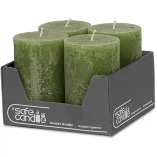 DecoLite Stumpenkerzen Rustic 4er Set 110x70 mm | Selbstverlöschend Safe Candle | Durchgefärbt RAL-zertifiziert | Brenndauer ca. 51h | Made in Germany | Rustik Deko Kerzen von DecoLite (olive)