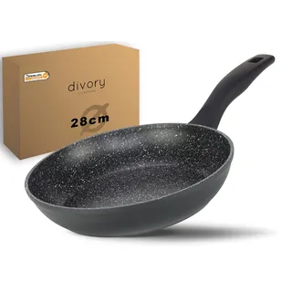 DIVORY Bratpfanne 28cm Induktion – Antihaft Beschichtete große Universalpfanne für alle Herdarten - Sichere Griffe, Spülmaschinen geeignet (Schwarz, 28cm)