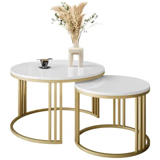 Lookway Couchtisch 2 in 1 Lori Gold Hochglanz , Goldfarben, Weiß Hochglanz , Holzwerkstoff , Rund , 70x48x70 cm , Wohnzimmer, Wohnzimmertische, Couchtische