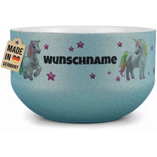 Print Royal PR Kinder-Müslischale mit Name personalisiert - Einhorn - Geschenk für Mädchen und Jungen, Kindertag, Weihnachten, Geburtstag - Keramik Schüssel Blau, 500 ml