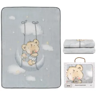 Interbaby Kinderdecke - Babydecke winter für Wiege Osito Nube grau · 110x140 cm · Kuscheldecke flauschig weiche decke baby für kinderbet