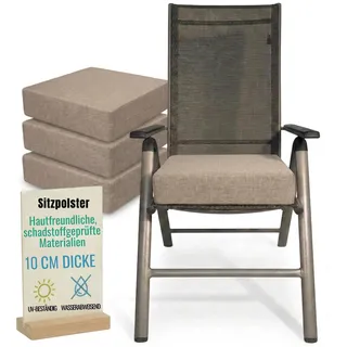 Pillows24 - Ergonomisches Sitzkissen Outdoor - 4x [ 40x40x10 cm ] in Cappuccino - Waschbar Sitzerhöhung mit Reißverschluss für Gartenmöbel Stuhl