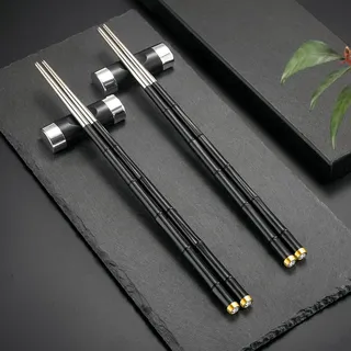 Hongyantech Schwarz Glasfaser Edelstahl EssstäBchen 2 Paars +2 pcs Essstäbchen Auflagen,Sushi Stäbchen Chopsticks Wiederverwendbare EssstäBchen Waschbar FüR GeschirrspüLerc mit Geschenkbox