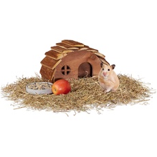 Relaxdays Hamsterhaus aus Holz, mit Boden, Nagerhaus Goldhamster, Maus, Zubehör Hamsterkäfig, HBT 17 x 25 x 15 cm, natur