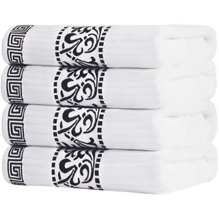 Superior 4-teiliges Badetuch-Set, griechisch/florales Dekor für Badezimmer, Gästebad, Spa, Resort, Heimbedarf, saugfähige Baumwolle, Erwachsene und Kinder, schnell trocknende Handtücher,