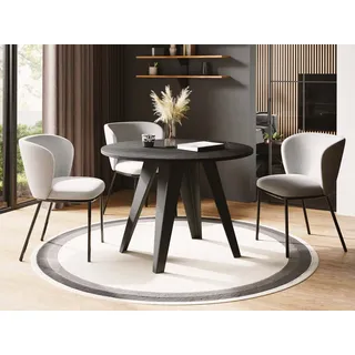 WFL GROUP Esstisch Glory im Industriestil - Moderner, Runder Tisch in Schwarzer Marmoroptik - Ausziehbar von 100 cm bis 140 cm, Pulverbeschichtete Metallbeine - Schwarz