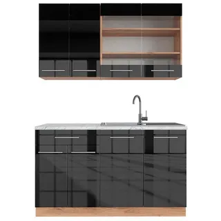 Vicco Küchenzeile Fame-Line 140 cm Anthrazit Hochglanz