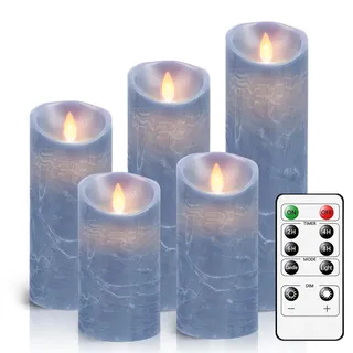 AiiBowy Led Kerzen [5er Set ] Flammenlose Kerze Batteriekerzen, Timer Funktion mit Fernbedienung, Flackernde Tanzende Flamme, LED Stumpenkerzen Home Deko, Weihnachten, Geburtstag, Party (Blau)