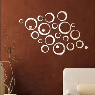 24 Stück Spiegel Wandaufkleber Kristallkreis 3D Acryl Spiegel Wandaufkleber Wandkunst Selbstklebend für Schlafzimmer, Wohnzimmer, Haus Deko (Silber)