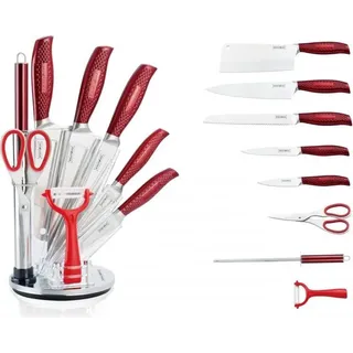 Royalty Line RL-KSS530: 9-Teiliger Messerblock Mit Drehbarem Halter - Rot