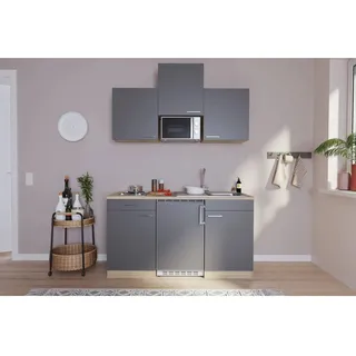Respekta Küchenzeile 150 cm Grau-Eiche Sägeräu Nachbildung