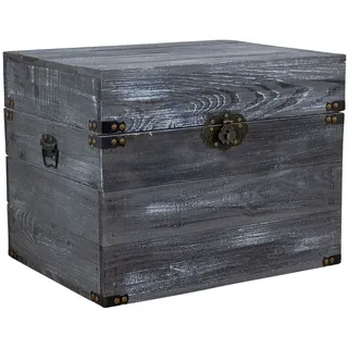 Holztruhe Elsa schwarz shabby Schatztruhe Holzkiste mit Deckel Aufbewahrungskiste