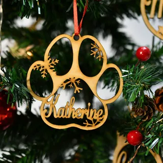 WEIYOUDP Personalisierte Weihnachtskugel aus Holz (Dog paw) - Weihnachtsbaumschmuck - 9cm - Holz - Weihnachten
