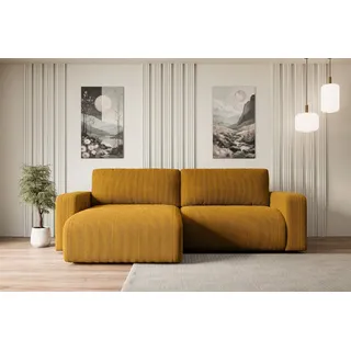 altdecor Ecksofa mit Schlaffunktion und Bettkasten Corner Sofa Eckcouch Couch L-Form universal, links/rechts Schlafcouch Ausziehbar Wohnlandschaft Schlafsofa KLEEA-L - 247x143x83cm Senfgelb - Gelb