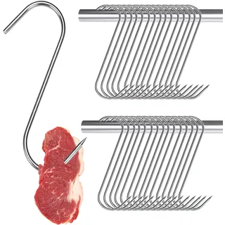DINGFENG Fleischhaken Edelstahl, 30 Stücke Fleischhaken Premium Metzgerhaken, 6 inch(15cm S Haken für Heiß und Kalträucherung, Räucherhaken Küche Huhn Jagd Räuchern Rippen Räucherofen zubehör