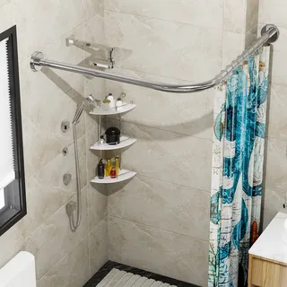 SIKAIQI Dehnbare 304 Edelstahl L-Form Bad Badewanne Eck-Duschvorhangstange ohne Bohren, für Badezimmer, Bekleidungsgeschäft, Privatraum (90-130 cm x 90-130 cm)