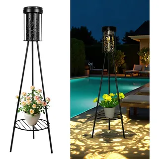 Solarlampen für Außen, Kolibri Ausgehöhlte Solar Stehlampe Außen mit Pflanzenständern,Solarleuchten für Außen, IP65 Wasserdicht Solar Lampe für außen Terrasse, Hof, Rasen, Vorgarten,Veranda