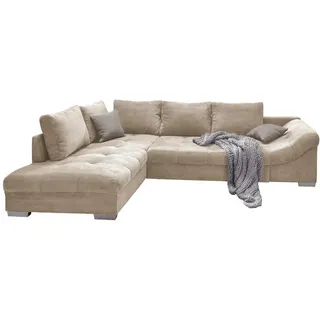 luma-home Ecksofa mit Schlaffunktion, Wellenunterfederung, Ottomane links B298/T202/H84 cm, Liegefl. 154x227 cm, Cord Beige / 17204 , Holzwerkstoff , Füllung: Polyurethan (Pur) , Ottomane links,L-Form , 298x202 cm , Wohnzimmer, Sofas & Couches, Wohnlandschaften, Ecksofas