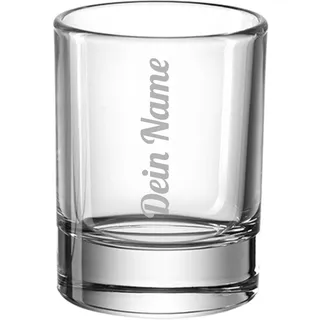 SNEG Schnapsglas 4 cl mit Gravur – Stamperl mit Namensgravur – personalisiertes Shotglas 40 ml – Montana/Leonardo – spülmaschinengeeignet, ohne Eichstrich