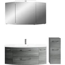 Bild von Badmöbel-Set »Cassca Sprint 3-teilig Mineralmarmor-Waschtisch mit LED-Spiegelschrank«, (4 St.), Unterschrank, inkl. Türdämpfer, 6 Türen, 3 Schubladen, grau