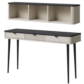 Feldmann-Wohnen Home-Office SET Marly (2-tlg) Kaschmir / Graustein , Beige, Grau , Metall , 3 Schubladen , 130x107x40 cm , Wohnzimmer, Wohnzimmertische, Konsolentische