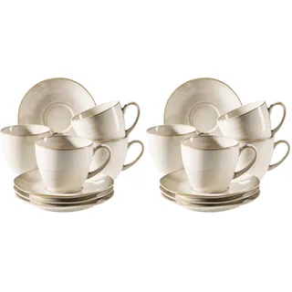 MÄSER Serie Nottingham, Vintage Kaffeetassen Set für 4 Personen, Untertassen mit unregelmäßigen Rundungen im Retro Look, Steinzeug, Beige (Packung mit 2)