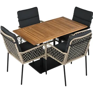 Garten Essgruppe 5-teilig - Gartenmöbel Set - Für 4 Personen - Tischplatte aus massivem Akazienholz - Stühle mit PE-Rattan - Montage erforderlich