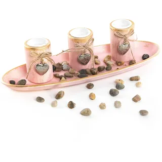 Logbuch-Verlag Teelichter rosa pink Gold Herzen Geschenk Deko 39 cm Tischdeko Geburtstag Hochzeit
