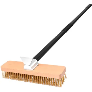 NUTUNI Pizzaofen Bürste Mit Stahlschaber, Abnehmbarem Langem Aluminium-Griff, Pizzaofenschaber mit Messingbürste, 27 cm mit langem Griff 94 cm oder 134 cm