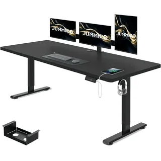 JUMMICO Höhenverstellbarer Schreibtisch 160 x 80 cm mit Kabelwanne, Höhenverstellbar Elektrisch Stehpult mit USB-Buchse, Computertisch, Ergonomischer Steh-Sitz Tisch, Bürotisch, Schwarz