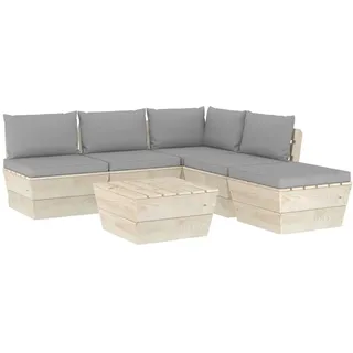vidaXL 6-tlg. Garten-Sofagarnitur aus Paletten mit Kissen Fichtenholz - Grau