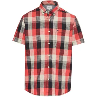 camel active Herren Kariertes Kurzarmhemd aus Reiner Baumwolle Rot, Menswear-L