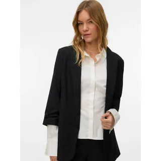 Longblazer VERO MODA "VMHAILEY 3/4 REGULAR BLAZER NOOS", Damen, Gr. 38, schwarz, Web, Obermaterial: 80% Polyester, 20% Viskose, unifarben, Po-bedeckend, tiefer V-Ausschnitt, Blazer Longblazer