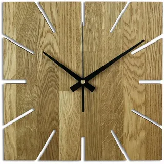 SENTOP Wanduhr für die Wand MAS008 aus echtem Eichenholz, große Wanduhr aus Holz, Moderne Wanduhr aus echter Eiche, hängende Dekoration, quadratisch (Farbe Eiche - Honig, 50x50x2 cm)