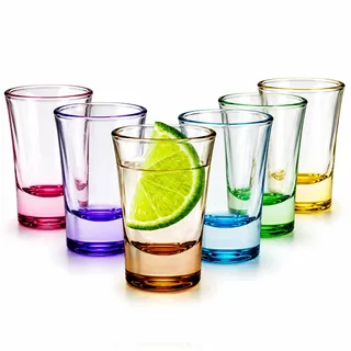 volila 6 Bunt Schnapsgläser aus Glas - 2,5 cl Spülmaschinenfest Shotgläser mit Standfest für Wodka Gläser, Tequila Gläser für Jede Party