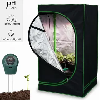 Mucola Gewächshaus inkl. 3 in 1 Feuchtigkeitsmessgerät für Pflanzen Pflanzenzelt Growbox Indoor Pflanzenzelt Zuchtzelt Zuchtschrank Darkroom Frühbeet Schwarz Grün - 40x40x120cm - Schwarz