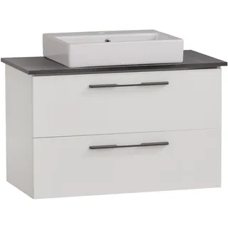 Schildmeyer Waschtisch Maxim 701858, eckiges Aufsatzbecken, weiß matt/Marmor Optik