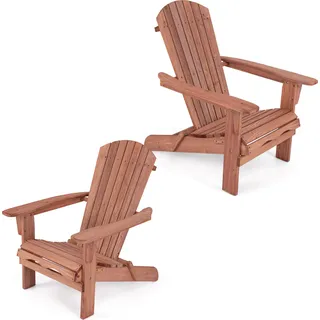 KOMFOTTEU Adirondack Stuhl aus Tannenholz, Klappstuhl mit Rückenlehne und Armlehnen, Gartenstuhl bis 180kg belastbar, Holzstuhl für Terrasse, Balkon, Veranda (2) - Naturbelassen