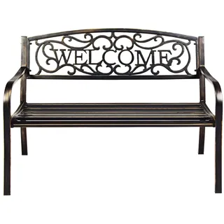 FANTASK Gartenbank Metall, Metallbank, Sitzbank aus Gusseisen, Parkbank, Eisenbank für 2-3 Sitzer (Bronze)