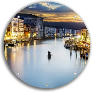 Wallario rundes Outdoor-Poster für Garten oder Balkon, Motiv Canal Grande in Venedig am Abend mit untergehender Sonne, 30 cm Durchmesser - Blau