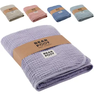 BEARFOOT Babydecke - Musselin Fleecedecke (Baumwolle, Fleece) flauschig weiche Kuscheldecke, Baby/Neugeborene/Kinder Geschenk Junge & Mädchen zur Geburt (Lavender)