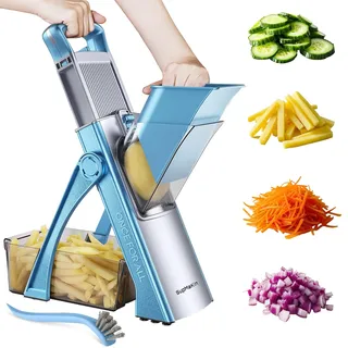 SUPMAKIN Gemüseschneider, Verstellbar Gemüsehobel Mandoline Vegetable Slicer Kartoffelschneider Zwiebelschneider Blau