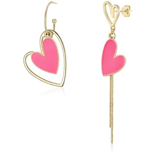 EVER FAITH Asymmetrische Ohrringe für Damen, Gold-Ton Große Lange Rosa Pink Herz mismatched earrings Ohrhänger Schmuck