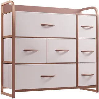 YITAHOME Kommode, Schrank, Aufbewahrungsschrank, 7 Schubladen aus Stoff mit Griffen, Aufbewahrungskommode, Rosa