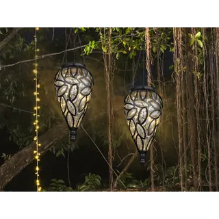 LED Solarleuchten 2er Set, Outdoor Hängeleuchten zum Aufhängen für Balkon Garten