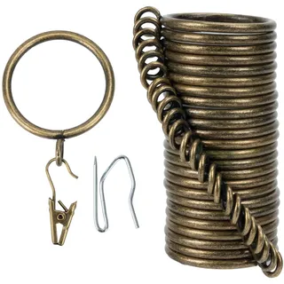 Vorhangringe und Hakenclip, 50 mm Innendurchmesser, komplettes Set mit Gardinenstangenringen, Haken und Clips, 24 Stück, Vorhangringe für zwei Standard-Vorhänge, Bronze TXZWJZ