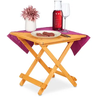 Relaxdays Klapptisch aus Holz, für Wohnzimmer, Balkon & Terrasse, tragbar, stabil, Beistelltisch HBT: 50x50x50 cm, natur