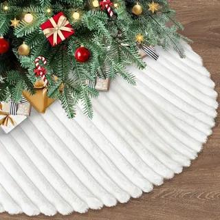 LOMOHOO Weihnachtsbaum Rock,90cm Weihnachtsbaum Decke Weiß Kunstpelz Weihnachtsbaumrock,Luxus Weihnachtsbaumdecke Rund für Weihnachtsbaum Deko Weihnachtsfeier Party Bodendeko